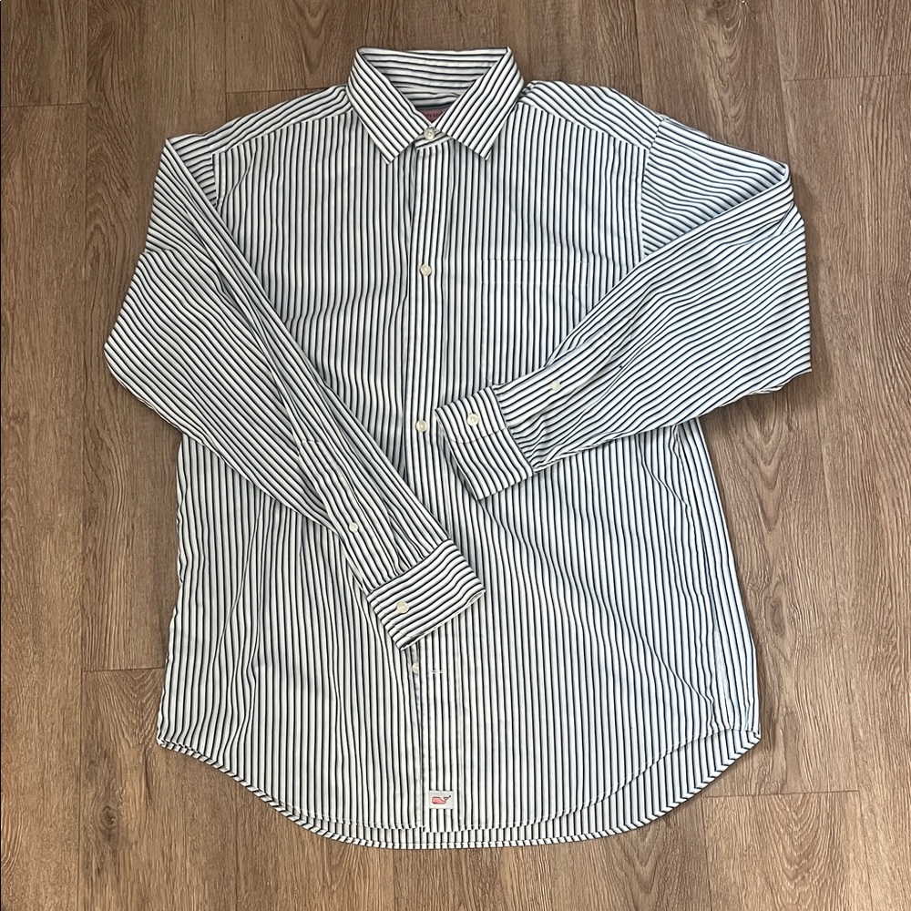 Vineyard Vines Navy and White Striped Shirt